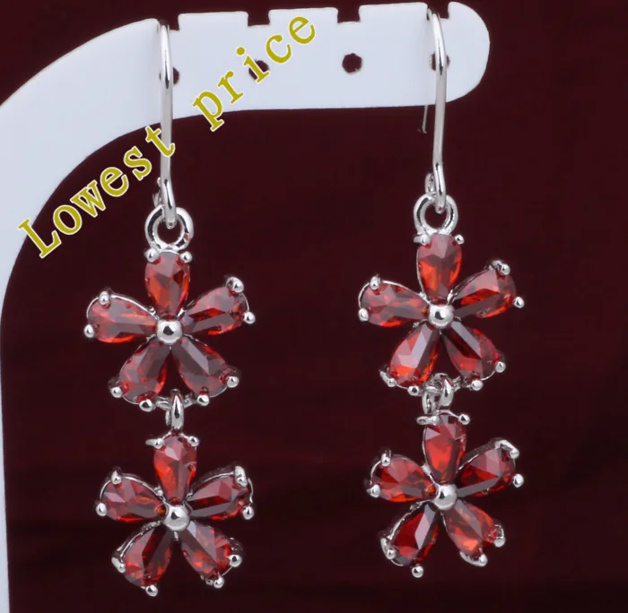 Flower design Red Crystal earrings silver color Wholesale &amp Retail fashion Jewelry Zirconia Drop Earrings JE440 | Украшения и