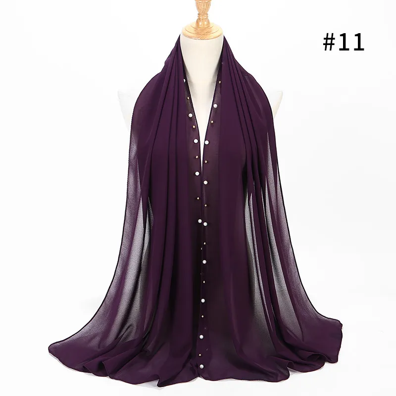 color 11 purple 1 шт. Золотой вышитый бисером жемчужный шарф, большой однотонный цветной качественный шифоновый шарф с пузырьками, простые шали Хиджаб, мусульманский шарф 20 цветов 180*75 см - Цвет: color 11 purple