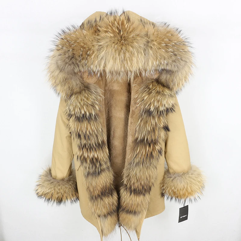 brown line natural Женская парка с натуральным лисьим мехом OFTBUY, бежевое пальто с отделкой из лисьего меха, свободная длинная парка, верхняя одежда со съемным мехом, зима - Цвет: brown line natural