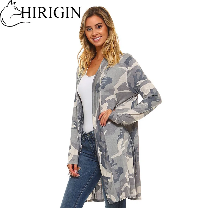Новый стиль осень 2017 Женский Повседневный Кардиган свободный свитер камуфляжный