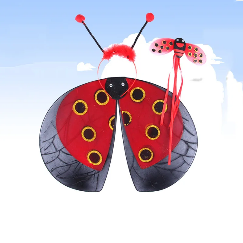 Children Party Angel Fairy Carnival Costumes Cosplay Bee Ladybird Wing Headband Wand Set Kids Performance Prop Christmas|Реквизит для