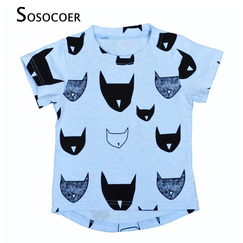 

SOSOCOER Cartoon Cat Baby Girl Boy T-shirt 2017 Summer Short Sleeve Children T Shirts Bat Head Print Kids Tshirt Clothes Outfits