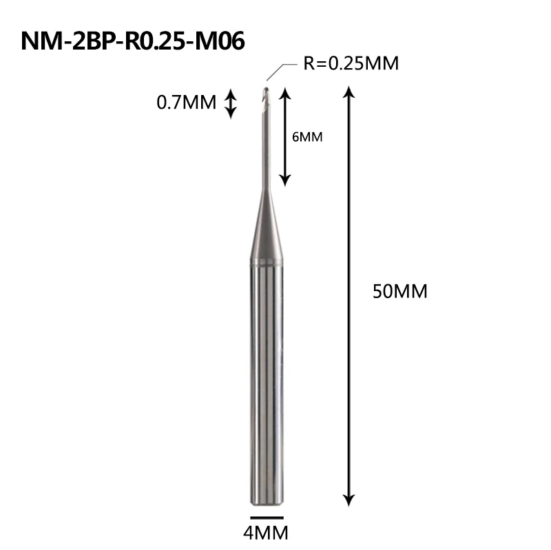 NM-2BP-R0.25-M06 NM-2BP, Вольфрамовая сталь, 2 флейты, круглый нос, длинная шея, с покрытием, Концевая фреза, Фрезерный резак, режущие инструменты для меди и алюминиевого сплава - Длина режущей кромки: NM-2BP-R0.25-M06