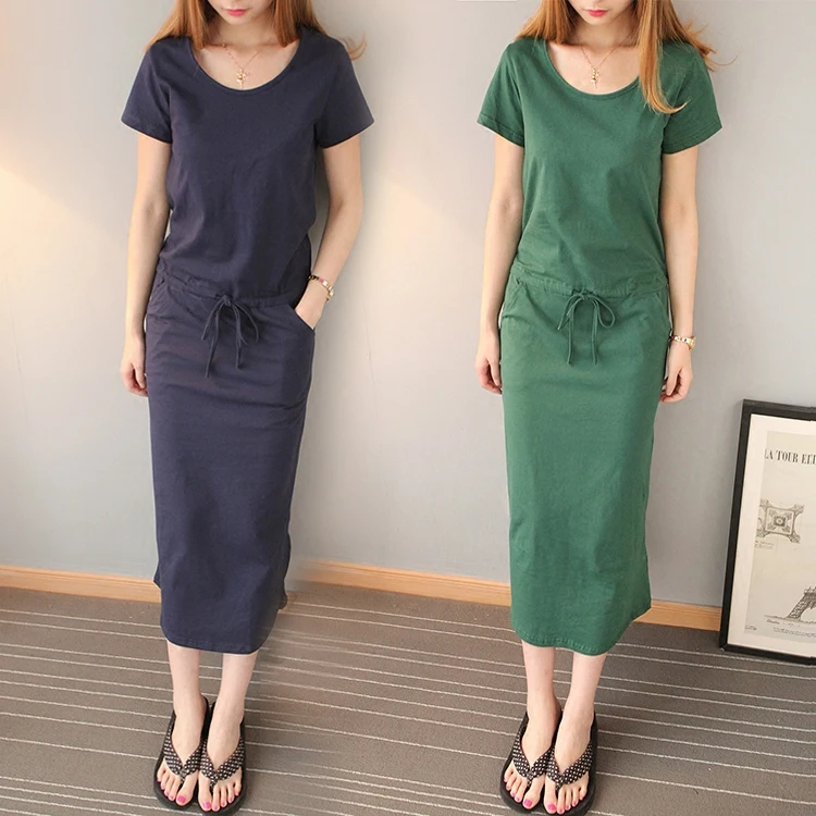 Женское длинное платье карандаш облегающее Хлопковое макси с круглым вырезом и