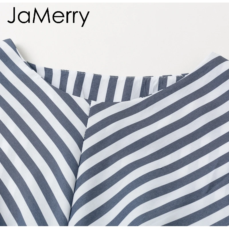JaMerry, винтажное, размера плюс, хлопковое, в полоску, женское платье, летнее, Бандажное, с разрезом, женские платья, короткий рукав, для офиса, для девушек, платье миди