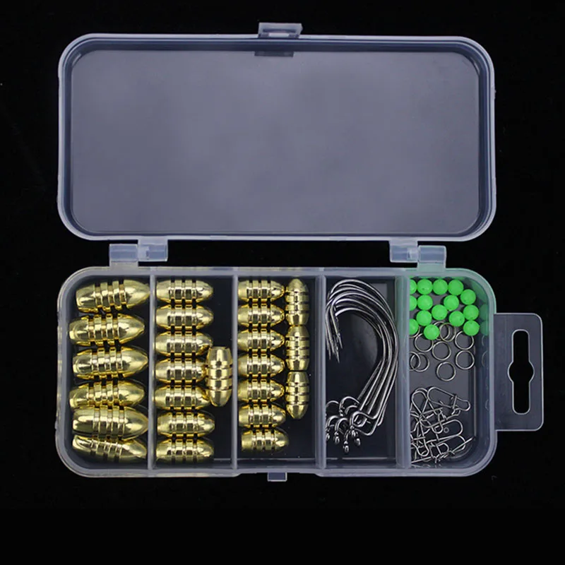 1 компл./упак. FishingLure 69 шт. CrankHook пуля Медь привести HeadHook со светящейся бусиной