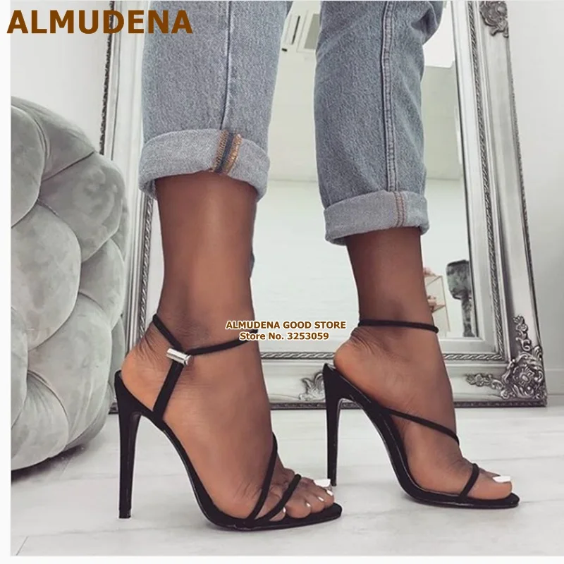 ALMUDENA/розовые, неоновые, желтые, с эластичной лентой, на высоком каблуке, садалии с металлической пряжкой, украшенные модельные туфли-лодочки с эластичными ремешками на тонком каблуке