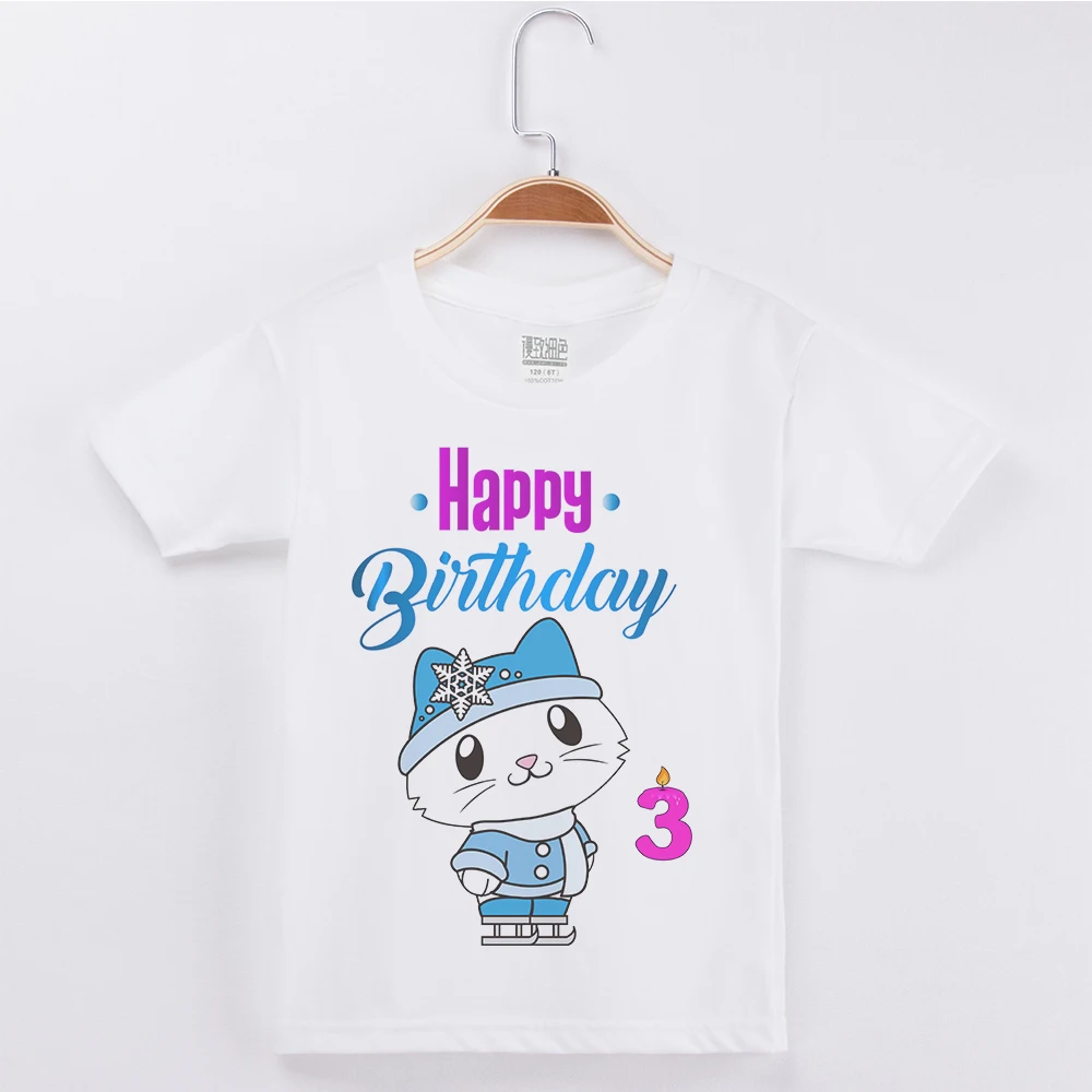 

2019 New Arrival Boys Cotton Birthday T-Shirt Cute Cat Print Short Sleeve Casual Tee Shirts Hipster Tops Kids T Shirts For Girl