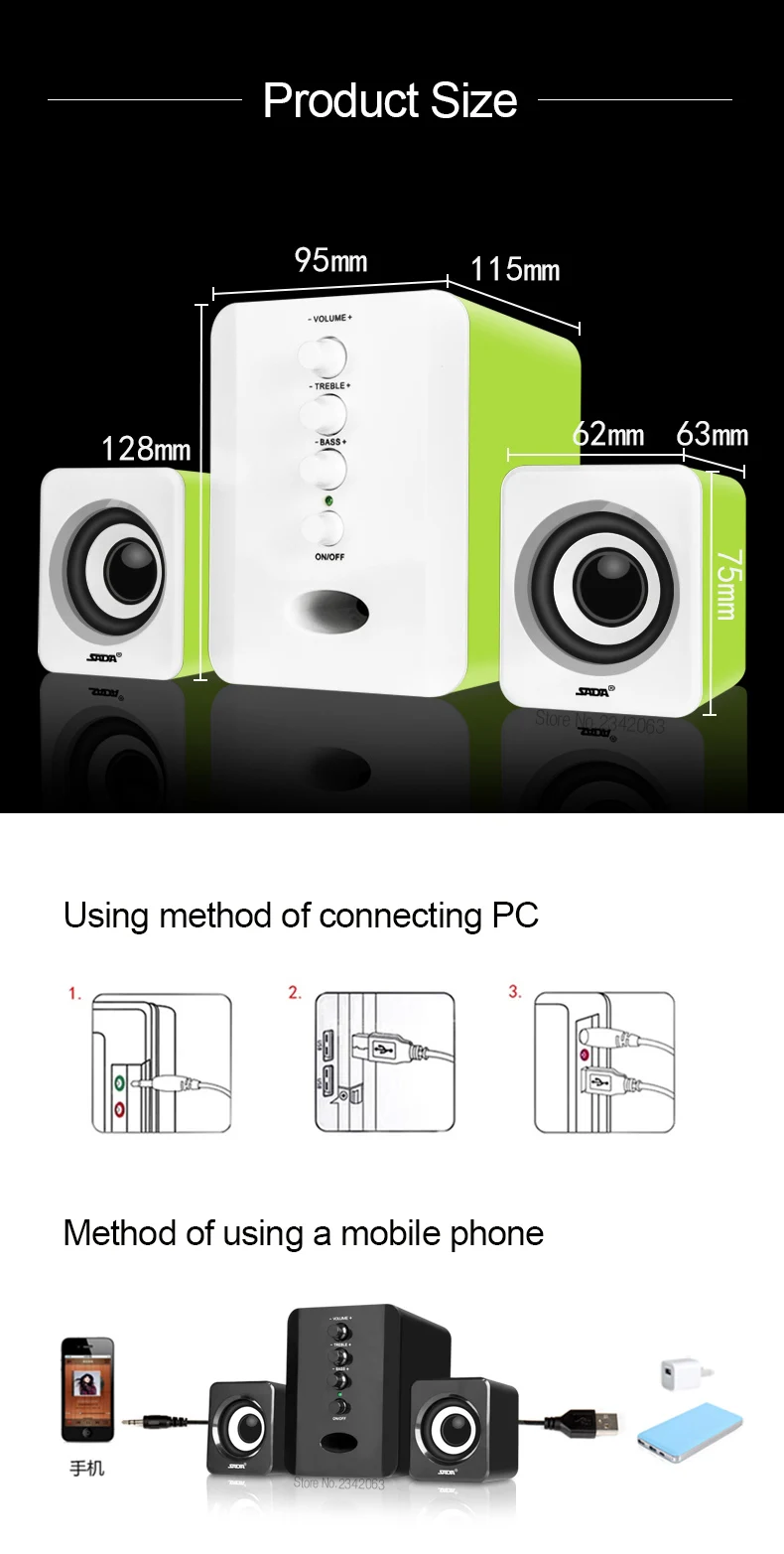 Сада проводной 2.1 Портативный сочетание динамик подходит рабочего ноутбука USB/AUX Марка компьютер динамик колонки диктор компьютера 3 Вт