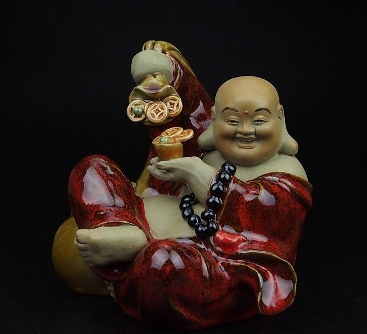 Китай Керамика фарфор WUCAI счастливый Майтрейя Будда Yuanbao Статуя богатства денег |