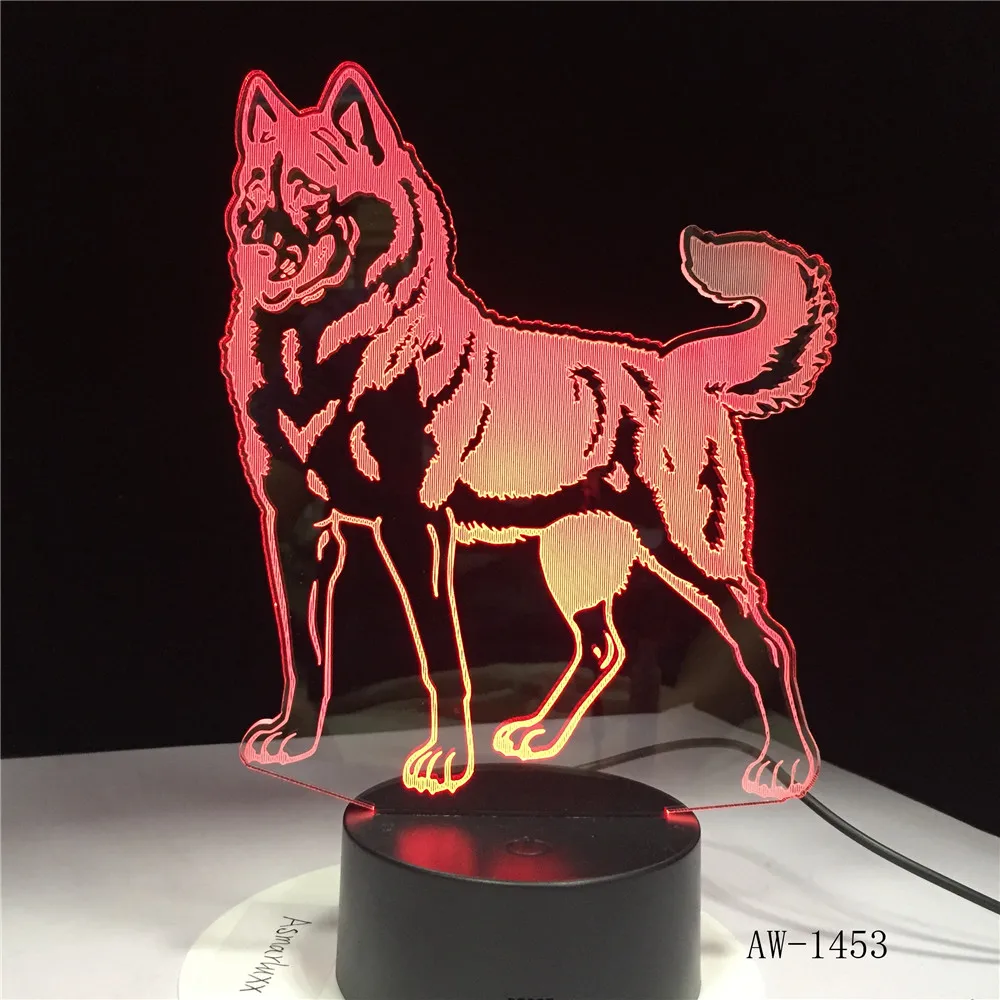 GX1453 стоящая собака 7 цветов лампа 3d визуальные Светодиодные ночные светильники