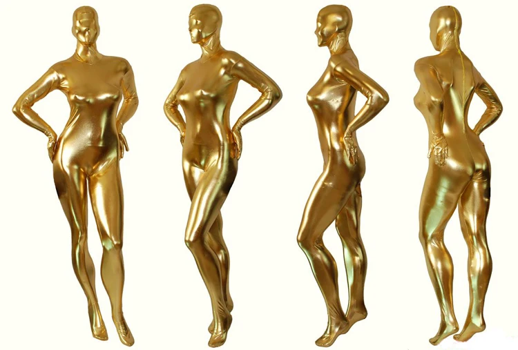 Halloween Costume Gold Silver Adult Women PU Leather Full Body Zentai Suit Bodysuit Jumpsuit Costumes for | Тематическая одежда и