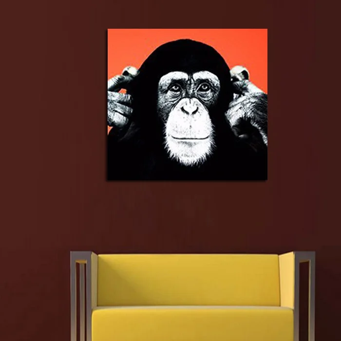 

Handpainted Modern Abstract Lovely Gorilla Hear No Evil Oil Painting Free Shipping Wall Stickers Animal Art for Home Decor