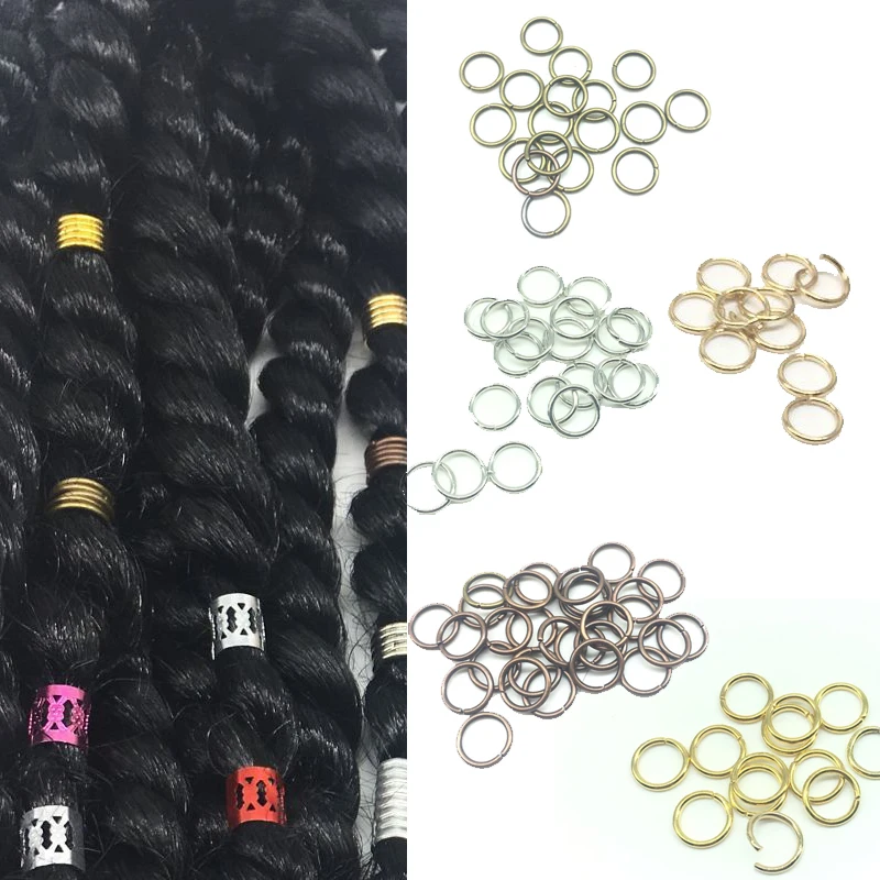 100Pcs 10mm Brass/Gun-metal/Gold/Silver/Rhodium Opening Hair Ring Braid Dreadlock Bead Cuff Clip Braid Tool Hoop Circle images - 6