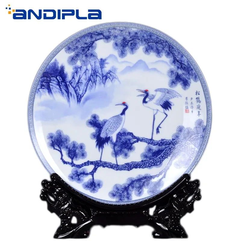 10 дюймовый керамический фарфор Jingdezhen ремесла сине белый декоративная тарелка