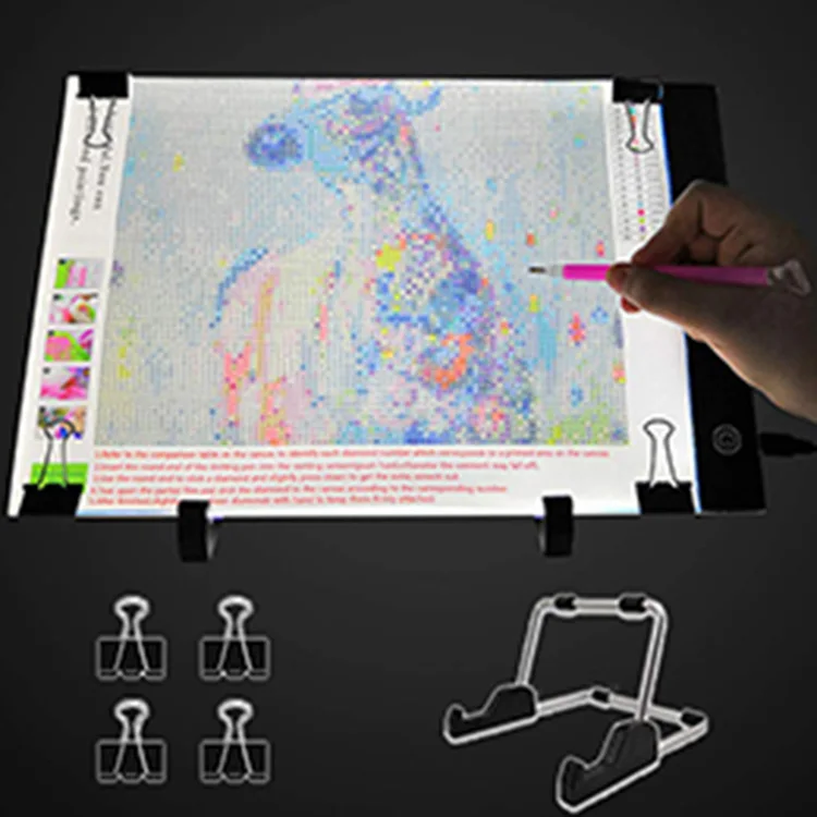 Light Pad with Stand A4 планшет со светодиодной подсветкой для алмазной живописи, с питанием от USB 5D алмазная вышивка аксессуары световая доска набор инструментов - Цвет: Light Pad with Stand