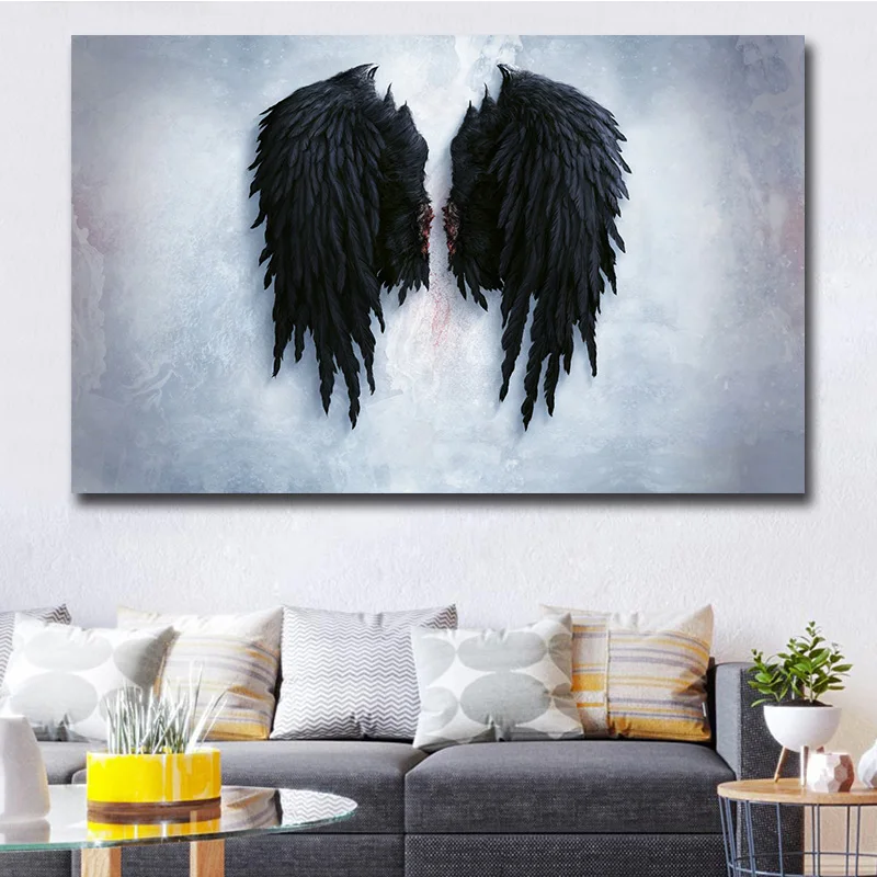 GOODECOR черные ангельские крылья, холст, живопись, большой размер, Настенная картина, художественная работа, украшение для дома, настенный плакат, принт, Cuadros Decoracion