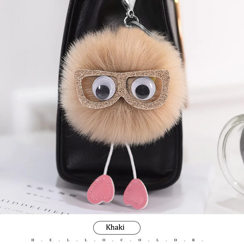 

Cute Girls Fluffy Rabbit Fur Ball Pompom Owl Keychain Women Fur Pom Pom Ball Key Chain Female Bag Car Trinket Jewelry Party Gift