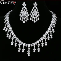 gmgyq fashion luxury gorgeous design dazzling water drop zircon jewelry set women bridal wedding dress for dinner