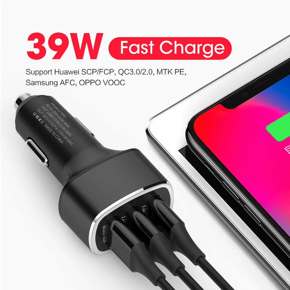 QC3.0 суперзарядка автомобильное зарядное устройство для сигар двойное USB