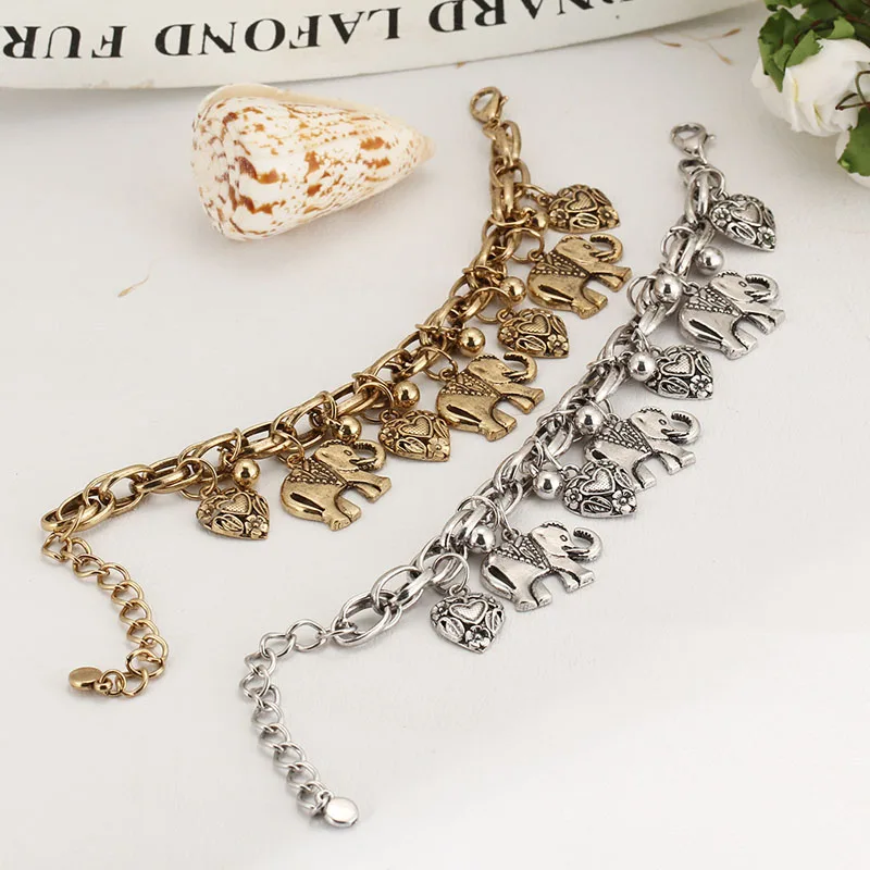 Heart &amp Elephant Alloy Anklet Retro Style Bohemia Anklets European and American Personality Christmas Gifts | Украшения и