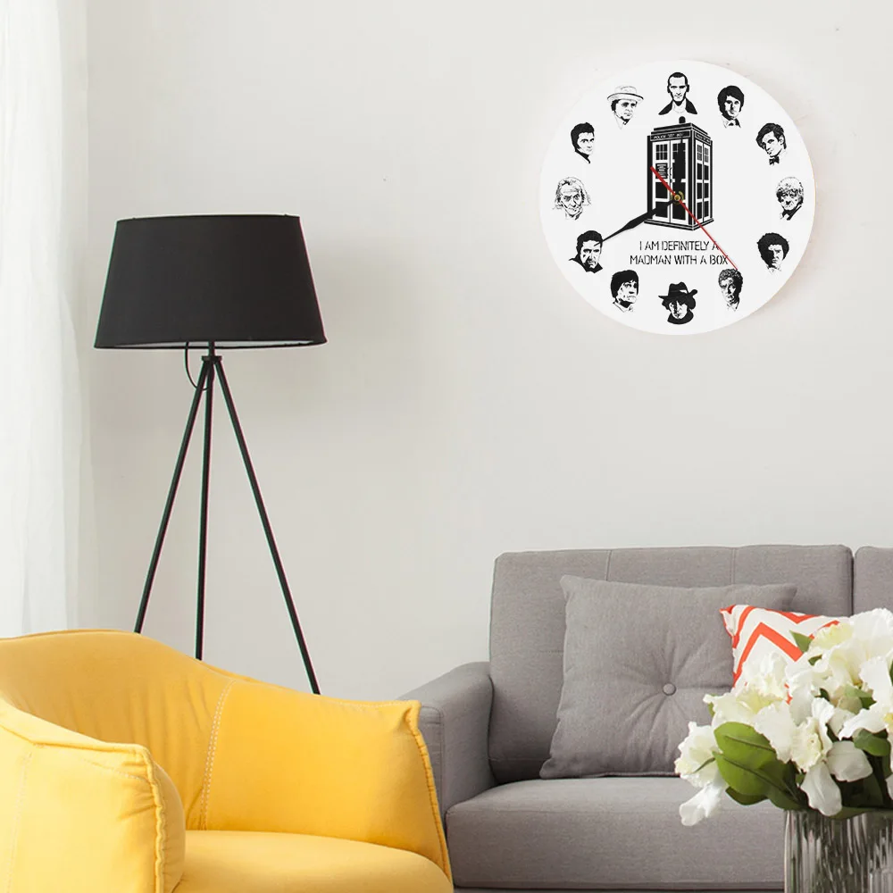 I AM DEFINITELY A MADMAN WITH BOX Time Police Box Inspired 12 Characters Modern Wall Clock Public Call Decorative Watch | Дом и сад