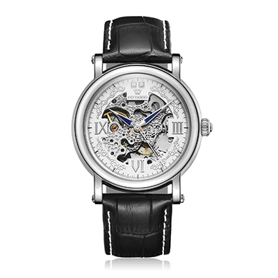 White OUYAWEI винтажный дизайн мужские часы Скелет циферблат розовое золото часы Бабочка застежка мужские наручные часы Авто механические часы Montre Homme - Цвет: White