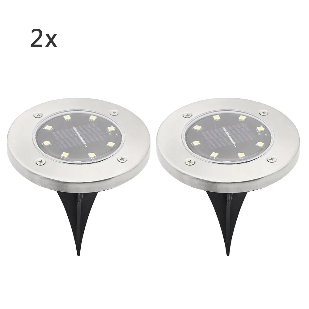 2pcs x Lights 8 светодиодов, светильник для газона на солнечной энергии, подземный светильник, уличный водонепроницаемый светильник, датчик, ландшафтный светильник для улицы, сада - Испускаемый цвет: 2pcs x Lights