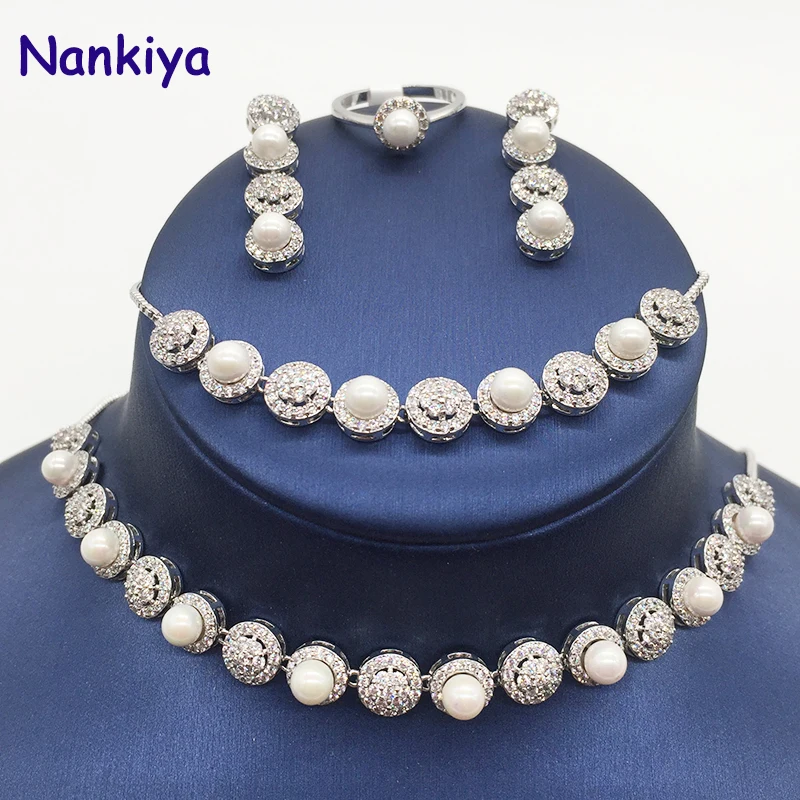 

Женский набор украшений Nankiya, ожерелье из искусственного жемчуга с цирконием, 4 шт., NC362
