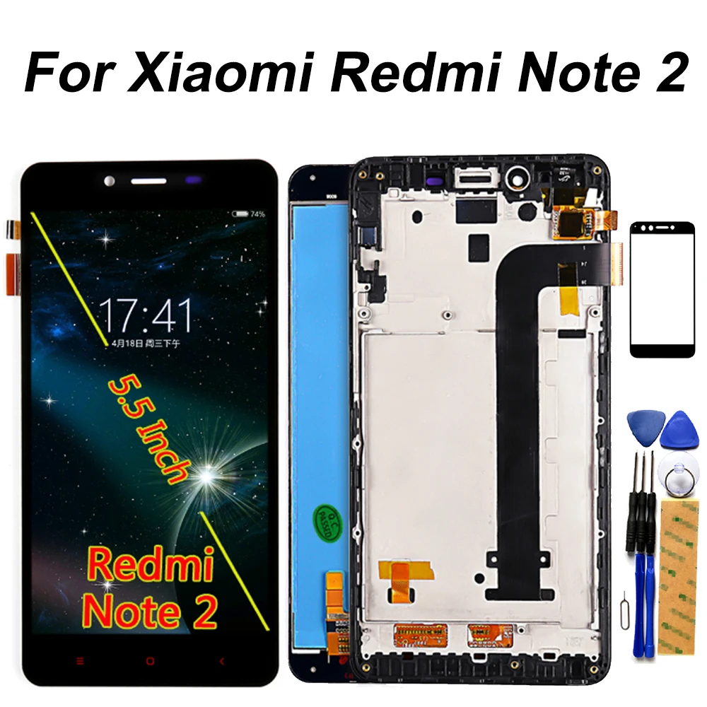 ЖК дисплей 5 дюйма для Xiaomi Redmi Note 2 дигитайзер сенсорного экрана рамка в сборе