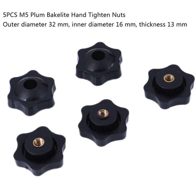 5 шт. M5 Plum Bakelite ручная затяжка гайки ручка резьба звезда механические черные для