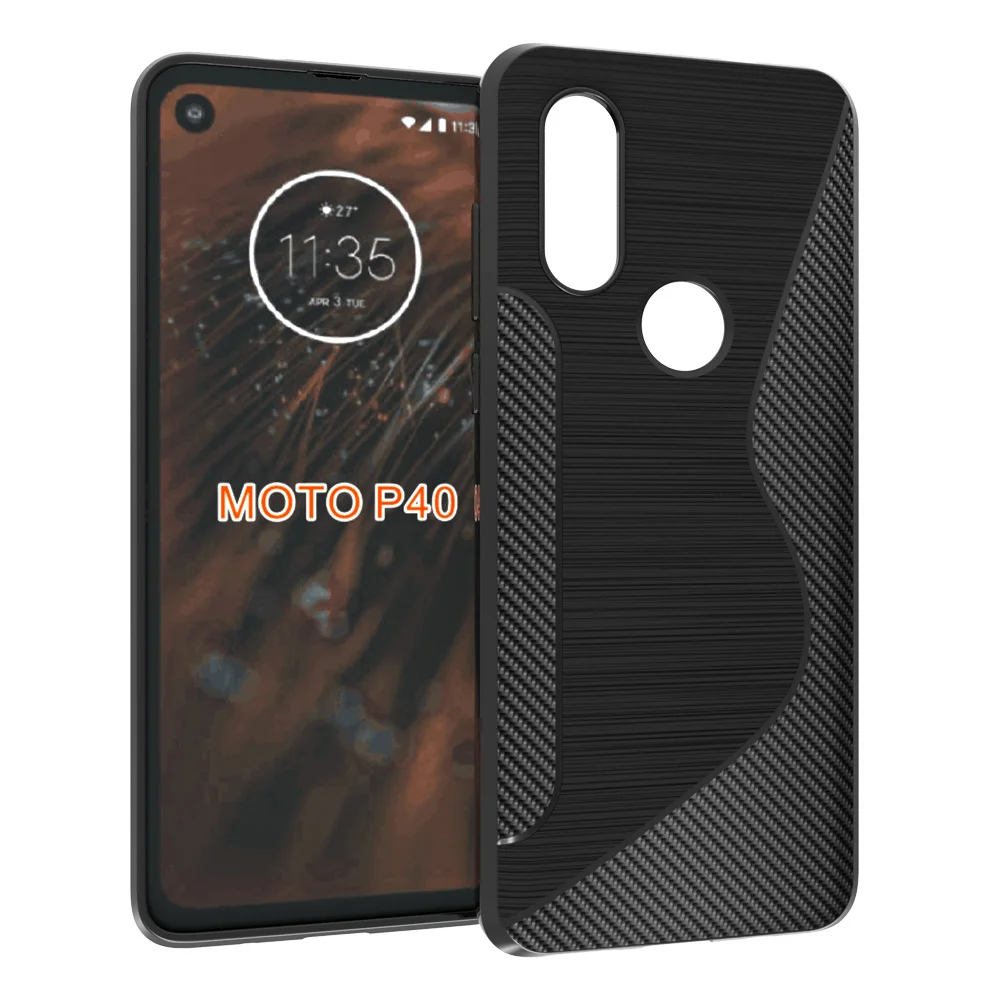 

black non-slip shockproof Anti-skid S Line TPU Gel Skin Case Cover For Motorola Moto P40