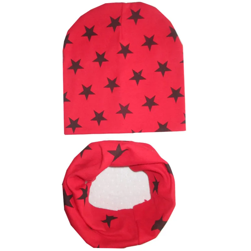 red star Коллекция года, осенне-зимний детский комплект с шапкой со звездой и смайликом, детский головной убор на весну, теплые детские вязаные шапки с воротником, комплекты хлопковая детская шапка и шарф - Цвет: red star