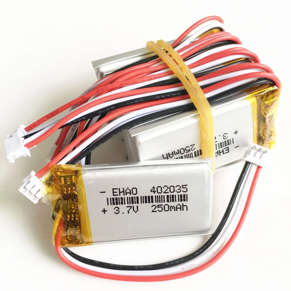 10 pcs 3,7 V 250 мА/ч, 402035 литиево-полимерный lipo Перезаряжаемые батарея JST 1,5 мм 3pin разъем для gps Mp3 gps bluetooth smart watch - Цвет: 10 pcs