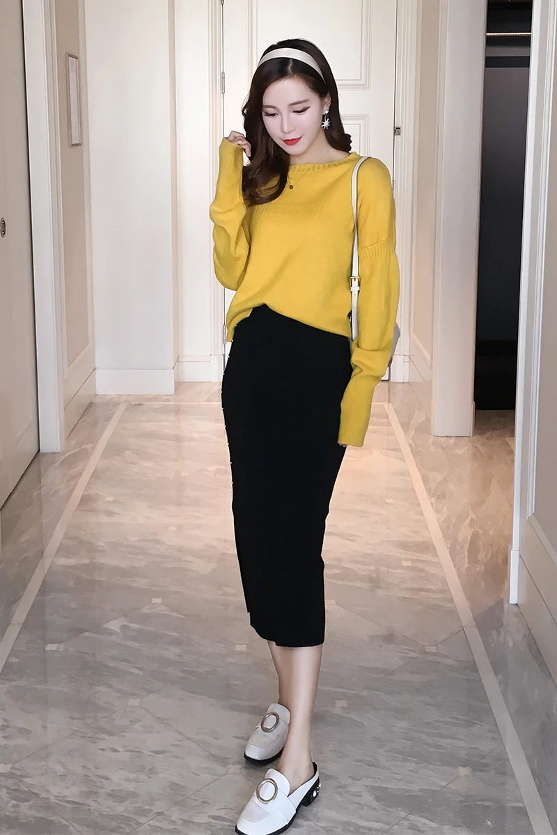 

new pullovers sweater knitwear korean fashion knit two-piece split package hip skirt outfit women clothing set casual outfit