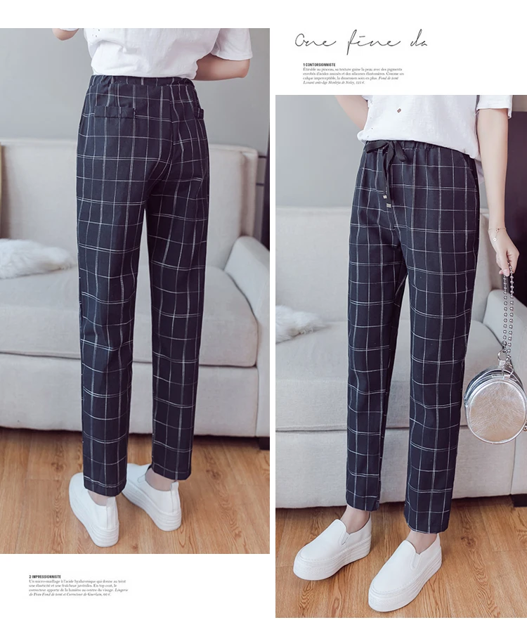 Женские шаровары в клетку MISSFEBPLUM повседневные свободные брюки с карманами и