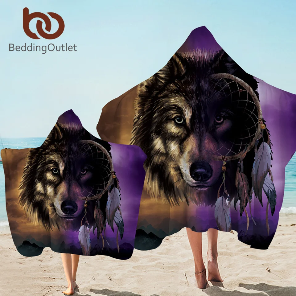 BeddingOutlet полотенце с капюшоном волка Ловец снов банное из микрофибры 3D горы
