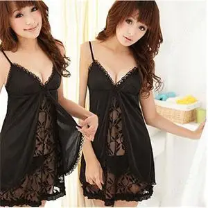 Charming Women sexy black Lace sleepwear lingerie uniform costumes G-string lace underwear nightwear nightgown Wholesale | Тематическая