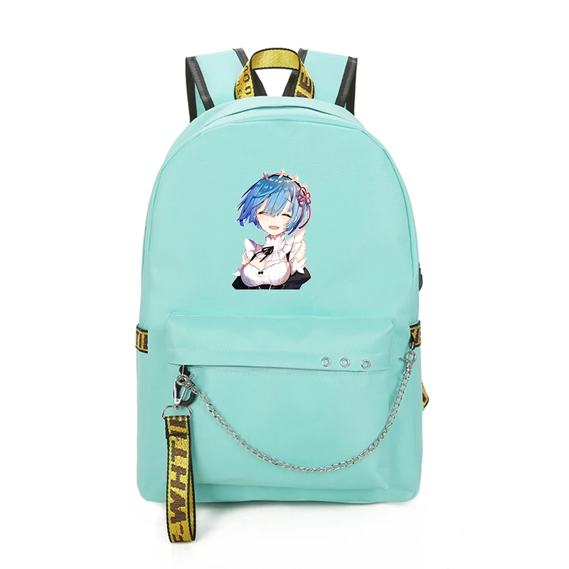 

Re:Life in a different world from zero Rem Ram Printing Backpack USB Charging Laptop Backpack School Bags for Teenage Girls