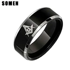 Мужское кольцо So, винтажное, черное вольфрамовое кольцо 8 мм, со скошенными краями, полированное, мужское ювелирное изделие, масонский геометрический дизайн