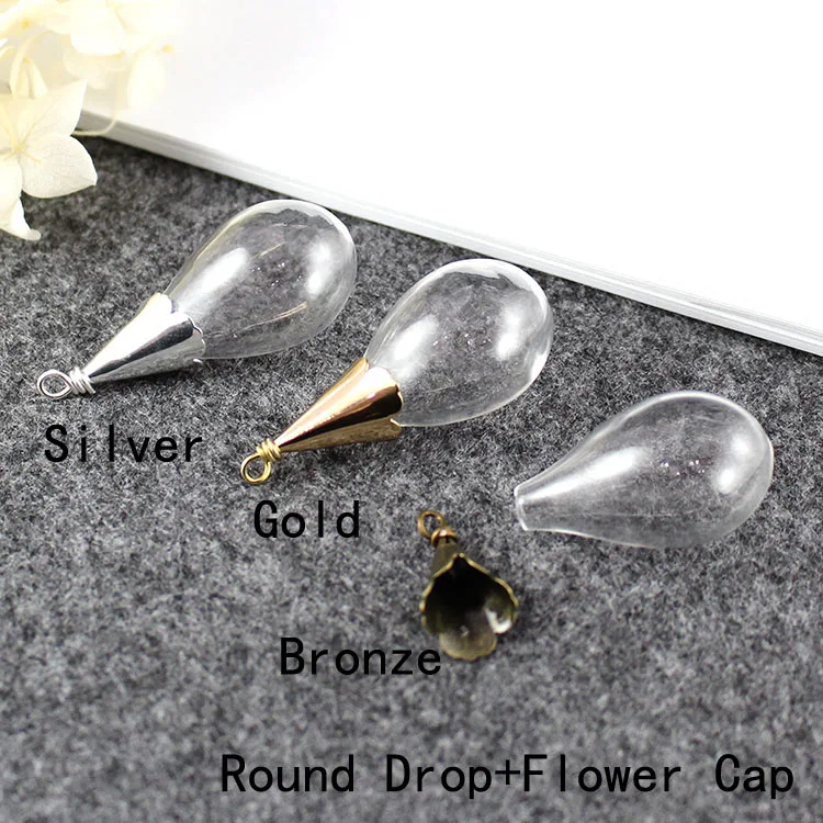 Bronze Flower Cap 2 шт 31X18 мм круглая капля Нижняя лампа ваза стекло с витыми металлическими колпачками DIY стеклянные подвески-флаконы ювелирные изделия аксессуары - Окраска металла: Bronze Flower Cap