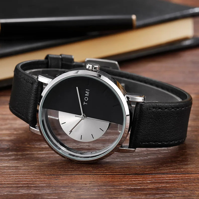 

Translucent Unisex Quartz Watch Waterproof Leather Wristwatch Round Square Dials Watches Ultra Thin Minimalist Relogio Masculino
