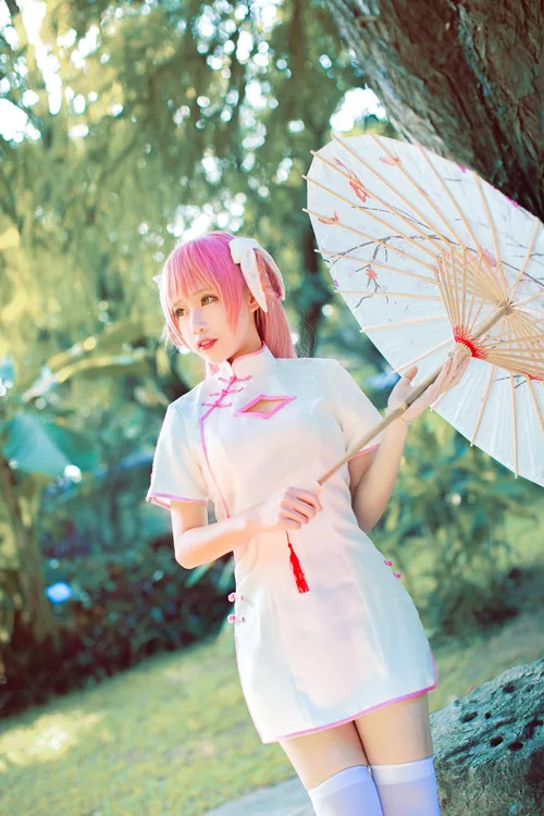 Волшебная девушка Kaname Madoka Cheongsam Черное длинное сексуальное платье + головной убор