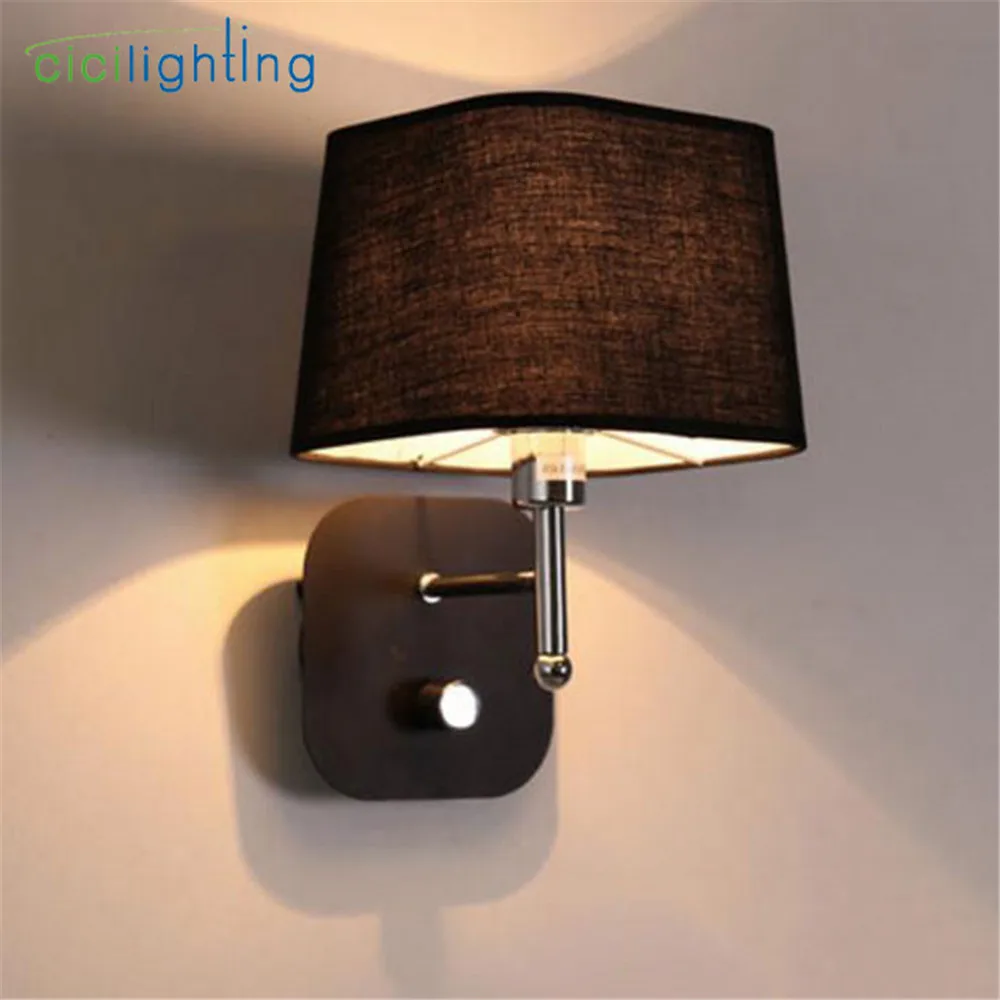 

Modern Minimalist LED Knob Switch Bedside Reading Wall Light Living Room Hallway Stairs Hotel Balcony Fabric Decor Wall Lamp