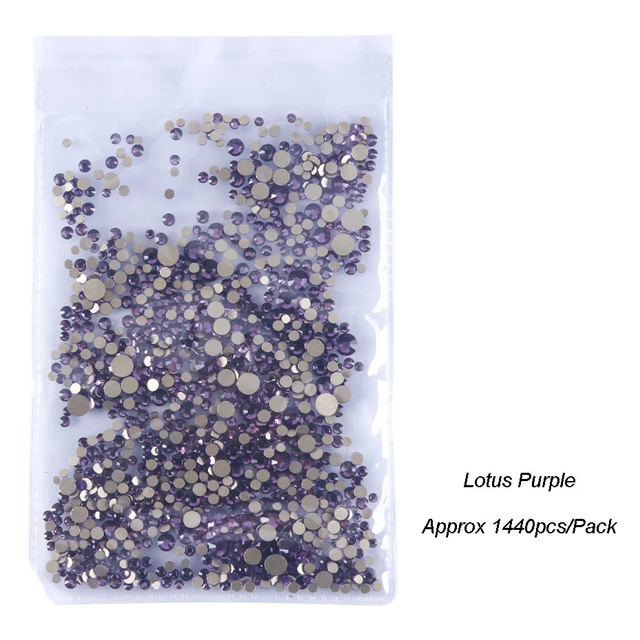 Lotus Purple 1440 шт Стразы для ногтей AB Цвет SS4-SS20 не горячей фиксации Стразы для ногтей для маникюра украшения ногтей аксессуары SA1015 - Цвет: Lotus Purple