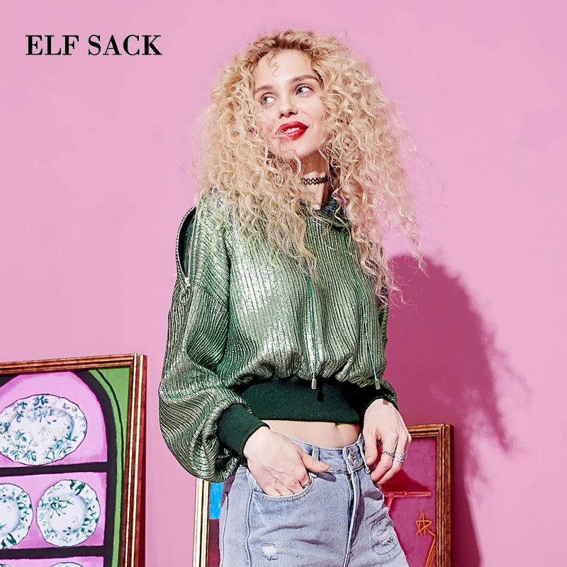 Женский свитер с капюшоном ELF SACK однотонный Повседневный оверсайз на весну
