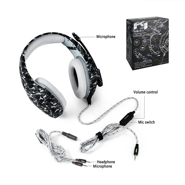 GRAY WITH RETAIL BOX ONIKUMA K1 камуфляж PS4 игровая гарнитура шлем Бас игры наушники auriculares с микрофоном для ПК ноутбук мобильный телефон xbox ONE - Цвет: GRAY WITH RETAIL BOX