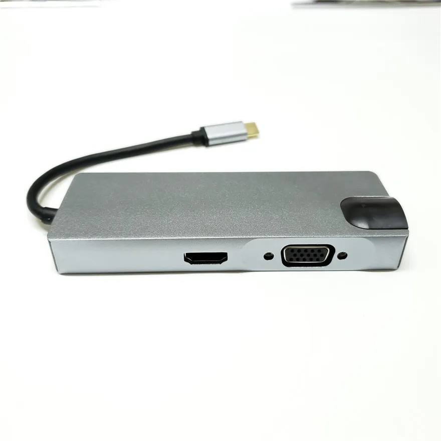 USB концентратор 8 в 1 HDMI 4K стандартный RJ45 Gigabit Ethernet порт VGA Тип C питания SD TF