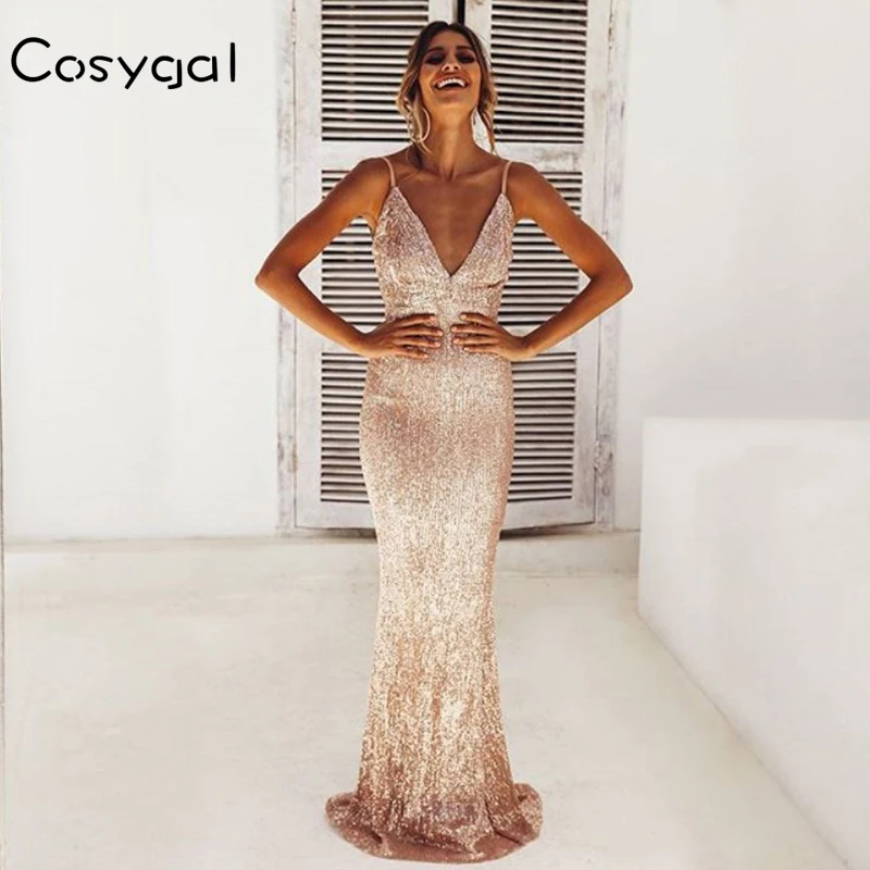 Женские вечерние платья макси COSYGAL расшитые блестками|Женские платья| |