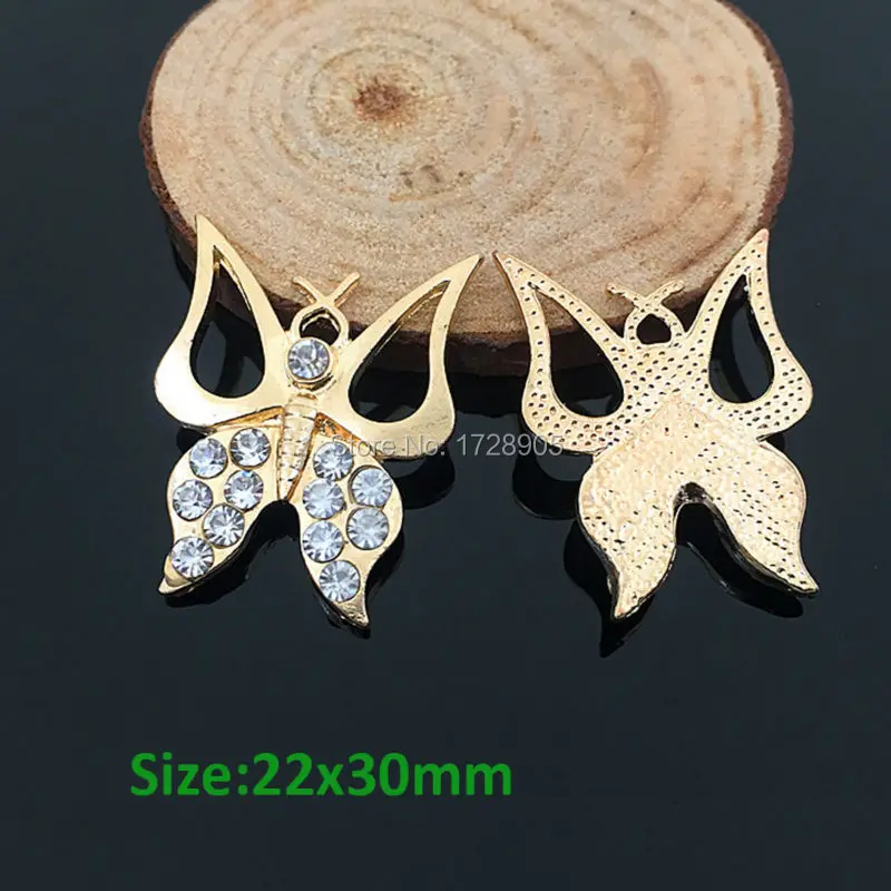 

Butterfly Gold Tone 10 pcs 22x30mm Bling Rhinestone Buttons Jewelry Crystal Flatback Embellishment For Hair Accessories nail
